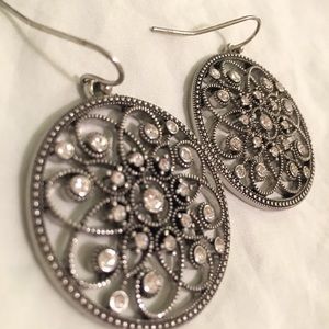 Lia Sophia large round silver rhinestone earrings